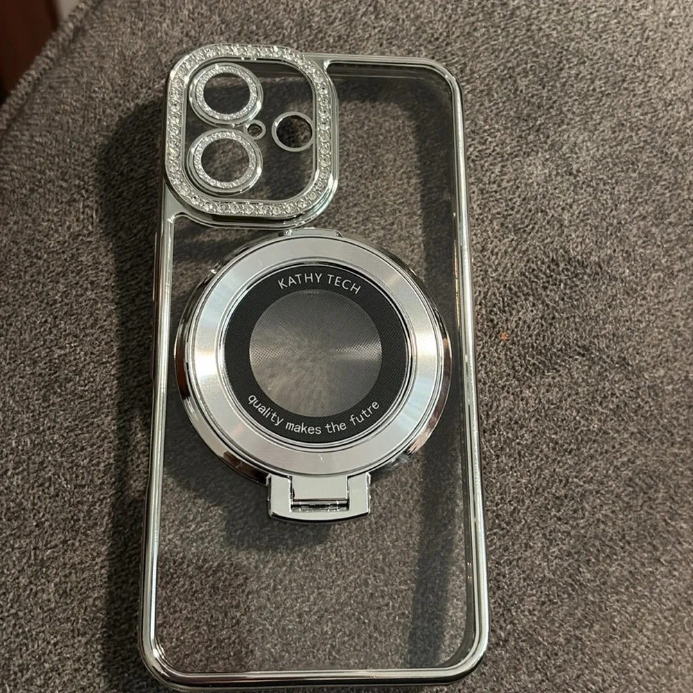 Silver and White Phone Case with Ring Holder